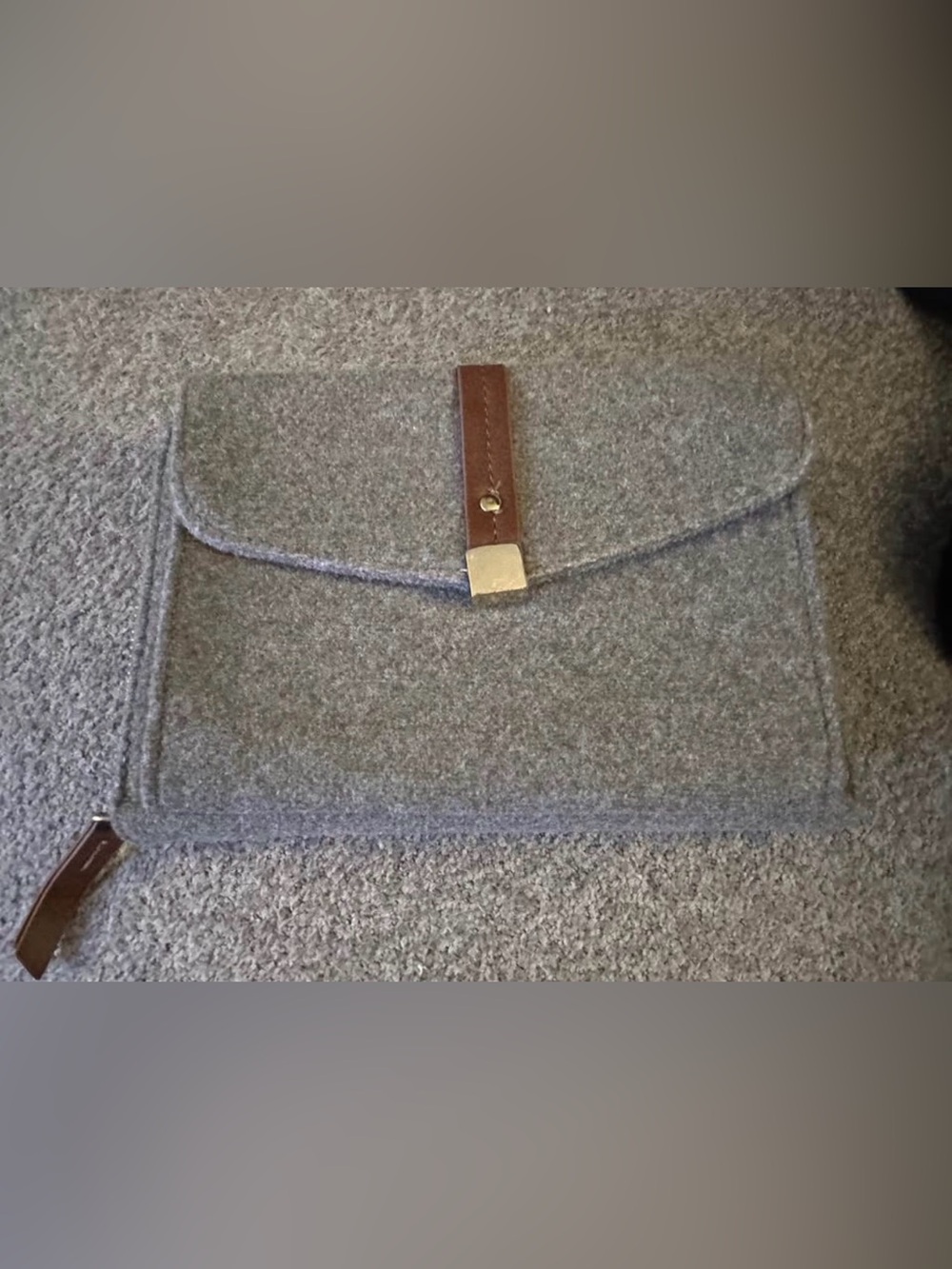 Gray Wool Blend Cross Body with Brown Leather Strap Detail